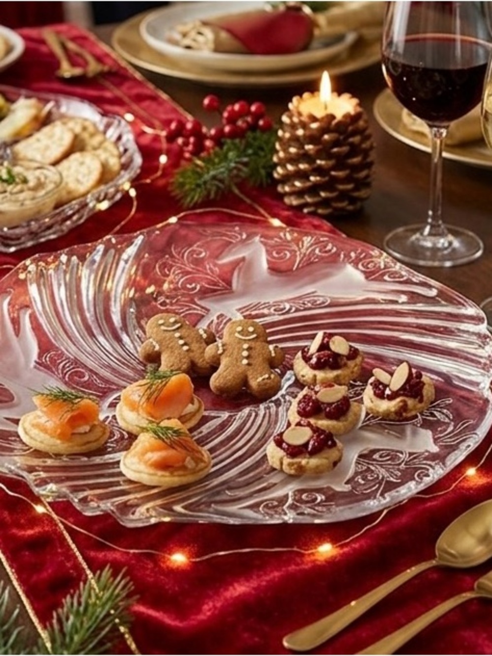Mikasa Reindeer Bon Bon Plate 9 Inch Glass Christmas Holiday Serving Dish S2001